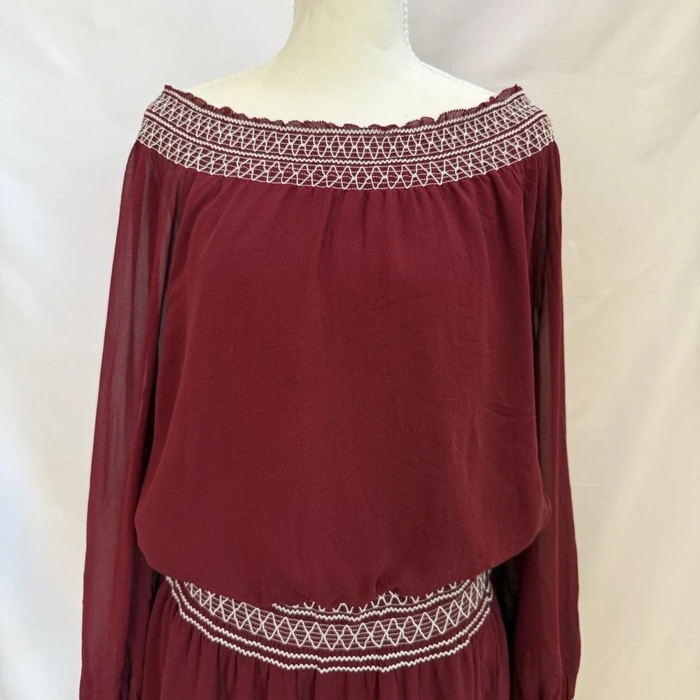 Tory Burch Indie‎ Boho Silk Georgette Off-The-Shoulder Mini Dress Size 14